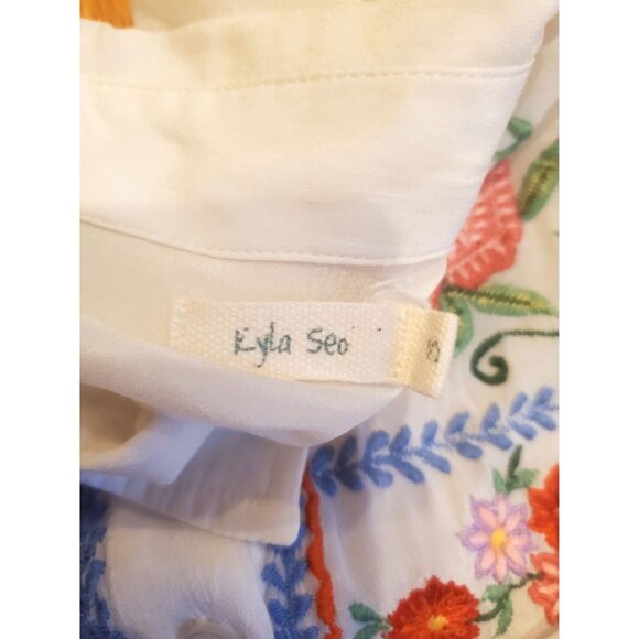 Boho Floral Embroidered Sheer White Button-Up Blouse Kyla Seo Feminine Small - Picture 5 of 8